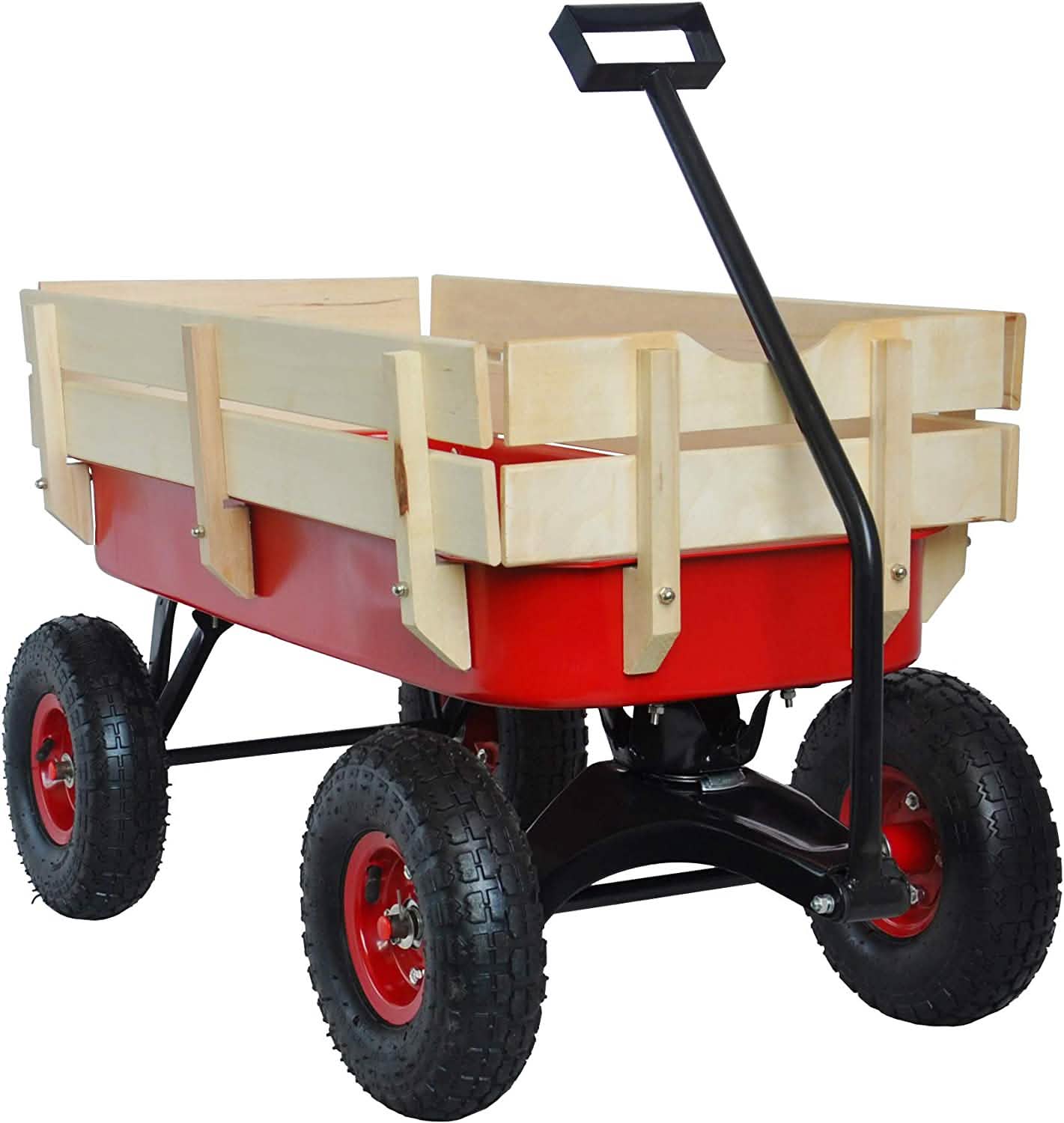 Children Outdoor Wagon All Terrain Pulling with Wood Railing Air Tires Toys & Games - DailySale