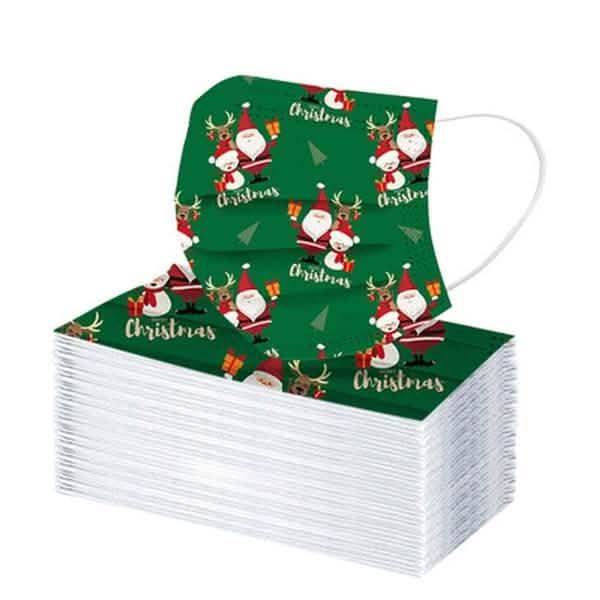 Christmas Special Mask Disposable Dustproof and Breathable Three-layer Protective Cover Holiday Decor & Apparel 50-Pieces Green - DailySale