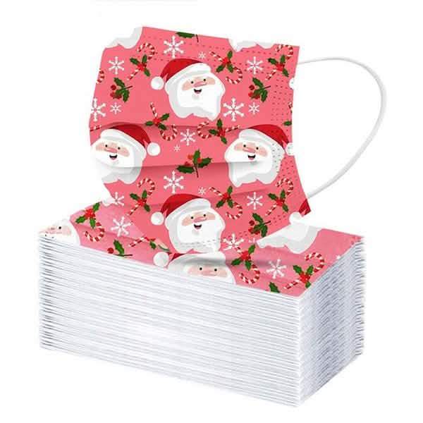Christmas Special Mask Disposable Dustproof and Breathable Three-layer Protective Cover Holiday Decor & Apparel 50-Pieces Pink - DailySale