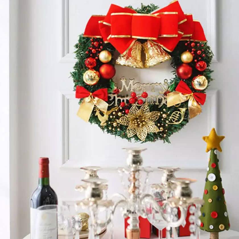 Christmas Xmas Wreath Home Door Wall Ornament Garland Bowknot Party Decoration Holiday Decor & Apparel - DailySale