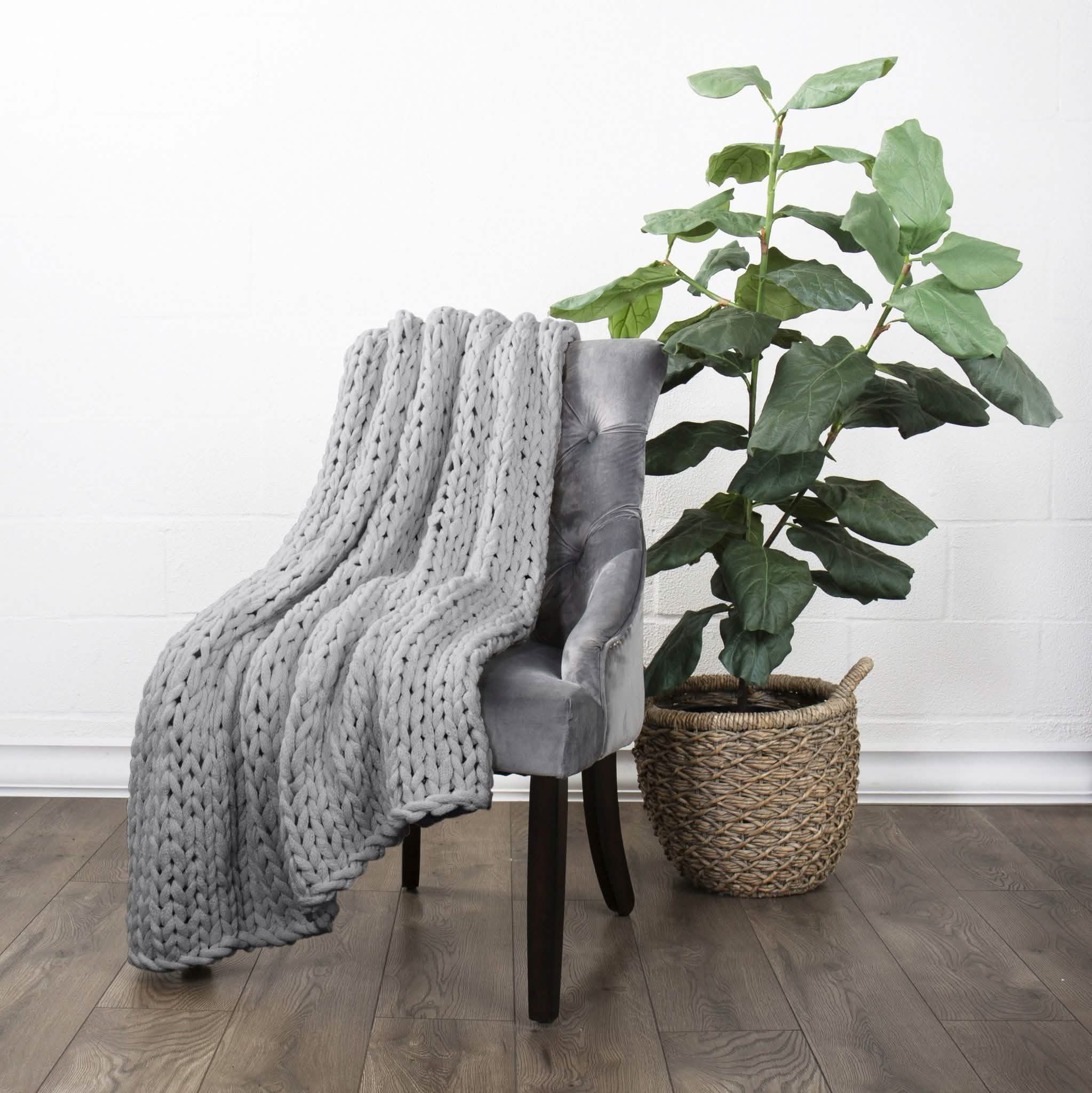Chunky Knit Throw Blanket Bedding Gray - DailySale