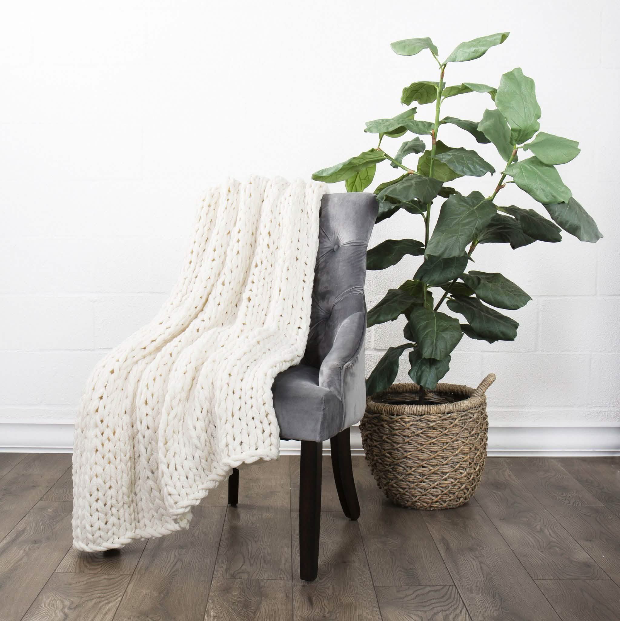 Chunky Knit Throw Blanket Bedding Ivory - DailySale