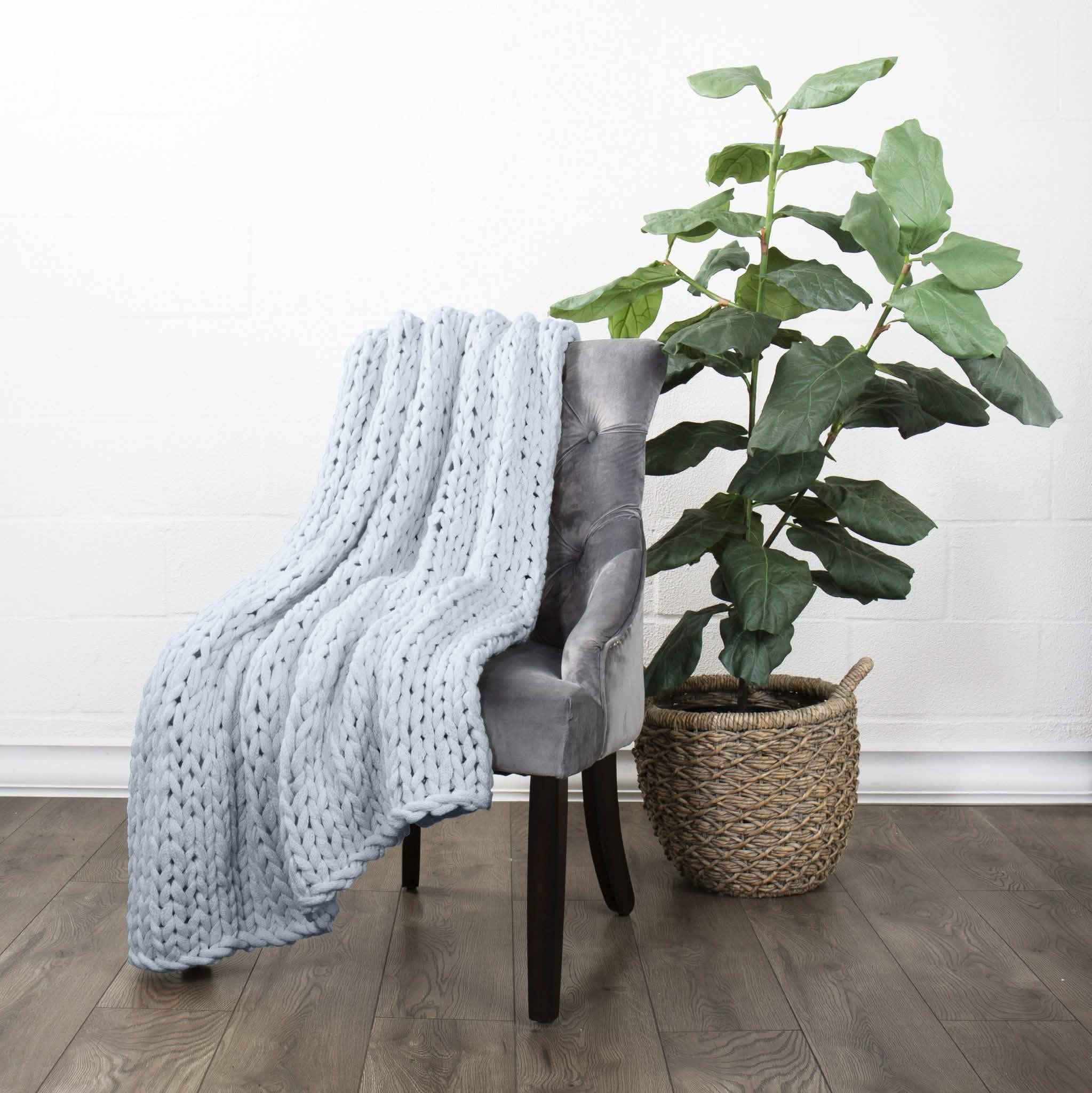 Chunky Knit Throw Blanket Bedding Light Blue - DailySale