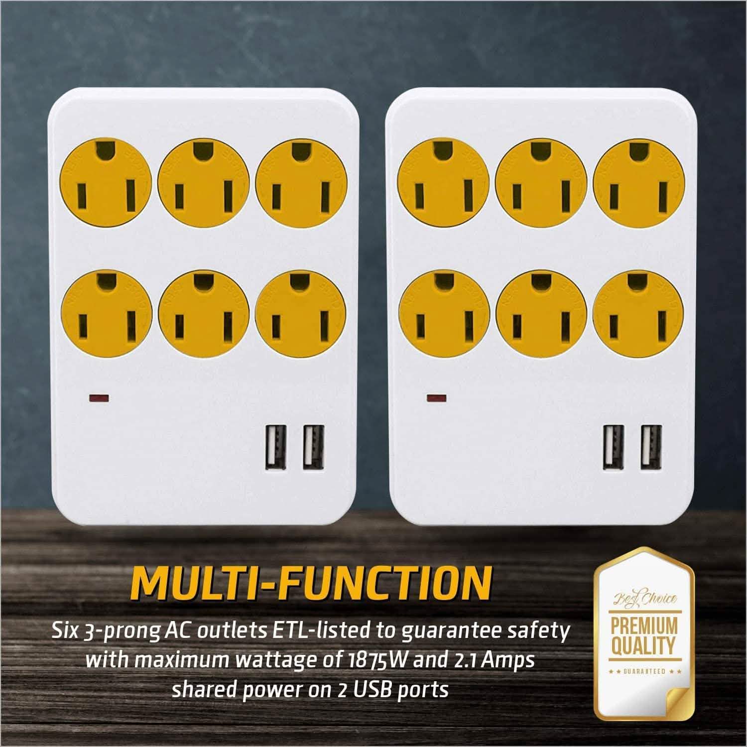 ClearMax 6 Outlet Adapter with 2 USB Ports Gadgets & Accessories - DailySale