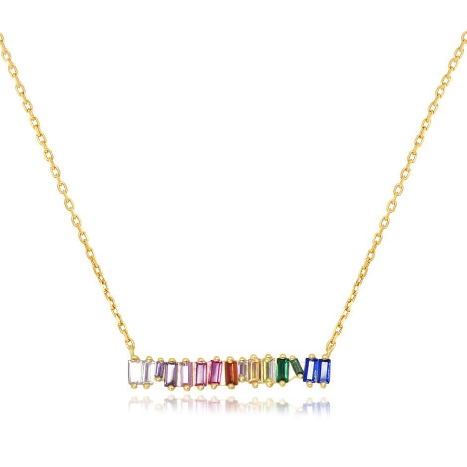 Clustered Rainbow Baguette Bar Necklace Necklaces - DailySale