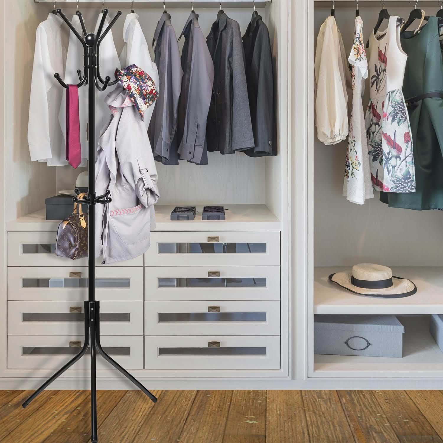 Coat & Hat Metal Rack Hanger Organizer Hooks with Stand Closet & Storage - DailySale