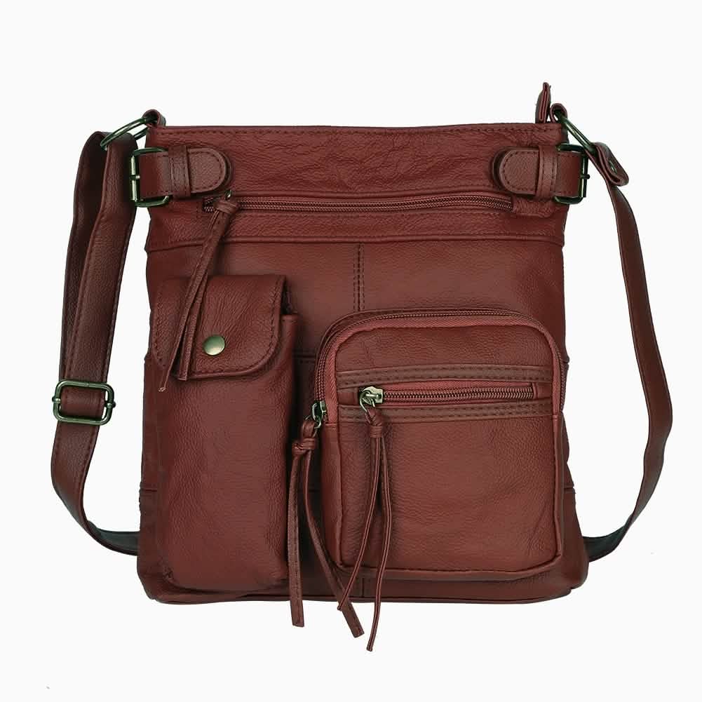 Super Soft Genuine Leather Top Belt Accent Crossbody Bag - Assorted Color - DailySale, Inc