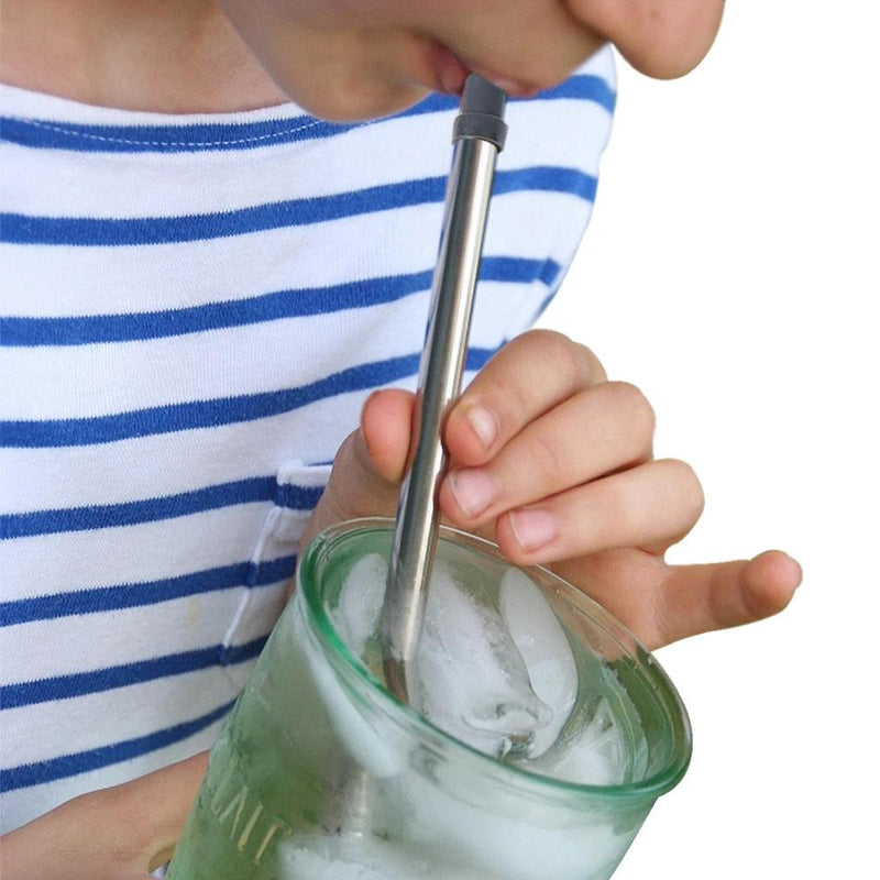 Man drinking from a Collapsable Telescopic Reusable Drinkable Straw in grey