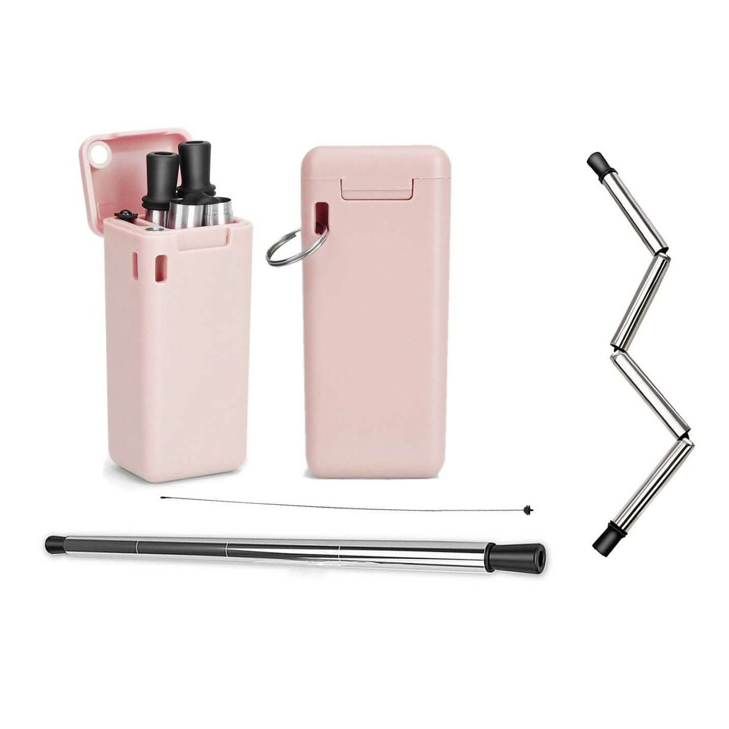 Collapsible, Portable, And Reusable Stainless Steel Drinking Straw With Case Kitchen & Dining Pink - DailySale