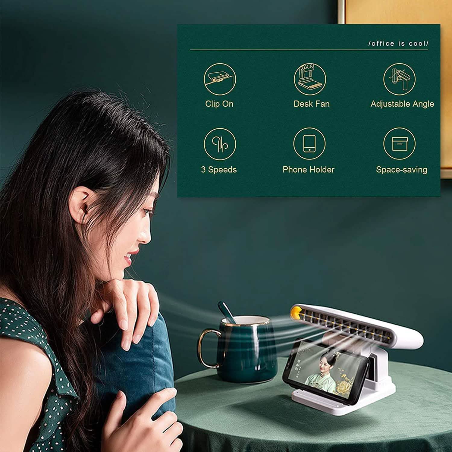 Computer Screen Hanging Fan with Phone Holder Computer Accessories - DailySale