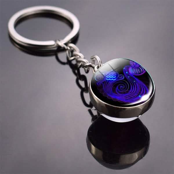 Constellation Double Side Cabochon Glass Ball Keychain Everything Else Aquarius - DailySale