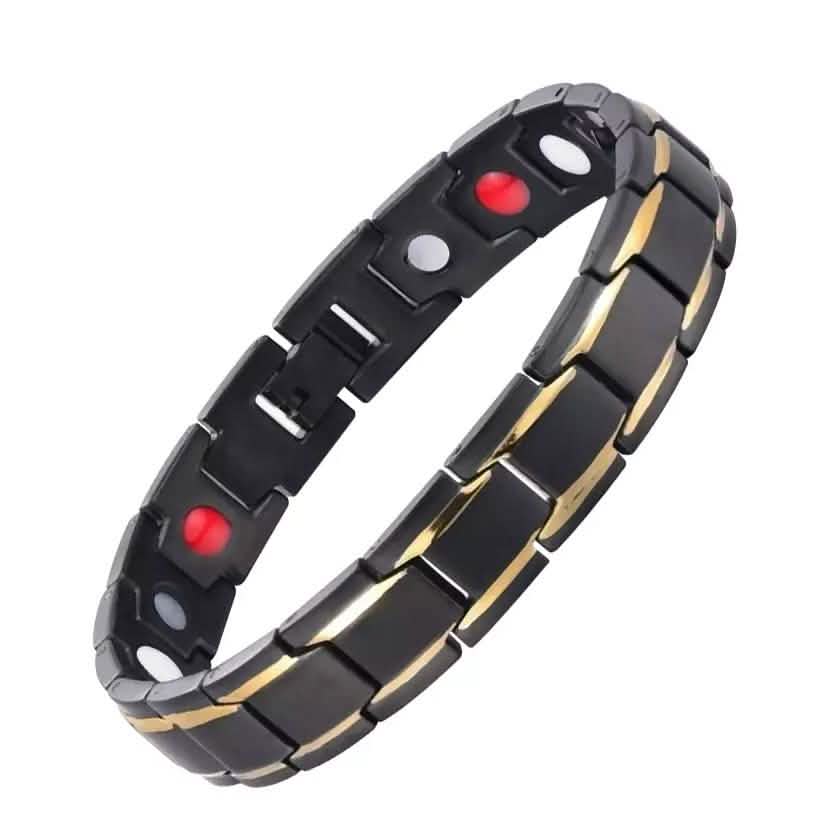 Copper Alloy Magnetic Healthy Care Stone Therapeutic Energy Healing Bracelet Bracelets Black/Gold - DailySale