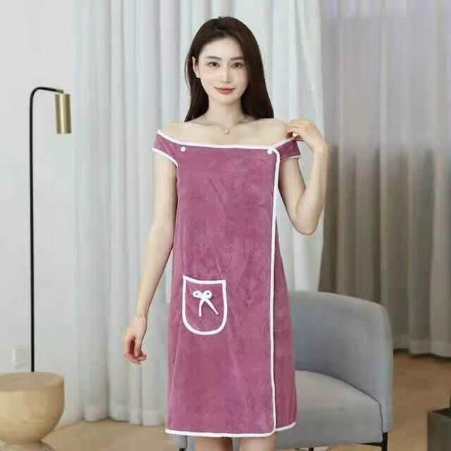 Coral Velvet Bath Towel Skirt Bow Sling Bathrobe Bath Dark Purple - DailySale
