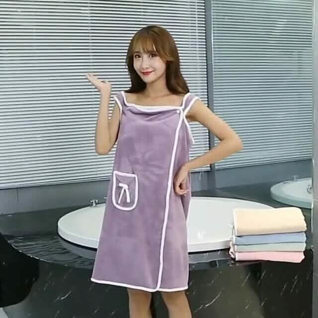 Coral Velvet Bath Towel Skirt Bow Sling Bathrobe Bath Light Purple - DailySale