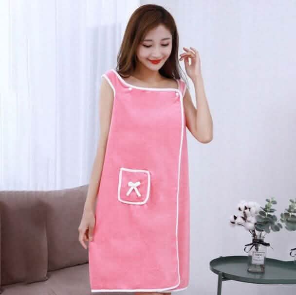 Coral Velvet Bath Towel Skirt Bow Sling Bathrobe Bath Pink - DailySale