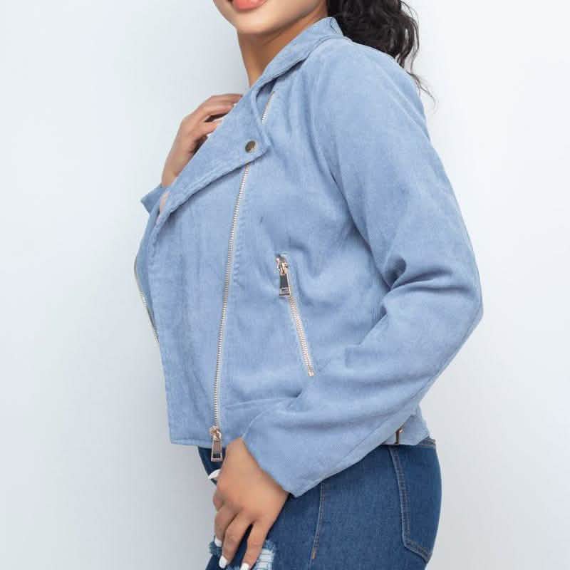 Corduroy Zipper Moto Jacket Women's Outerwear - DailySale