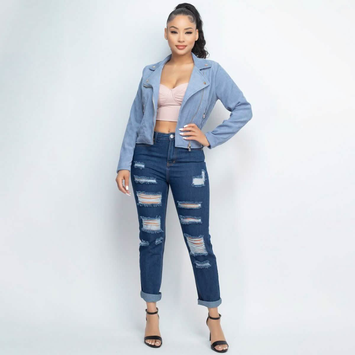 Corduroy Zipper Moto Jacket Women's Outerwear - DailySale