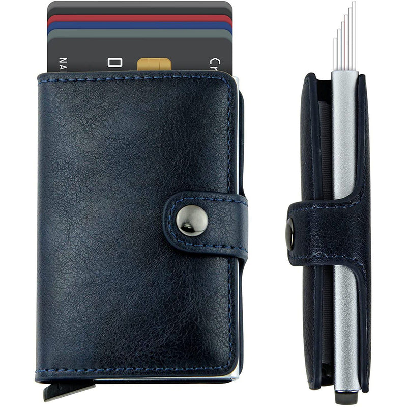 Credit Card Holder RFID Blocking Genuine Leather Vintage Aluminum Business Wallet Bags & Travel Royal Blue - DailySale