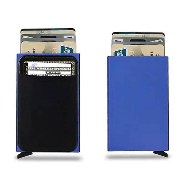 Credit Card Holder Wallet Metal Name Card Bags & Travel Blue - DailySale
