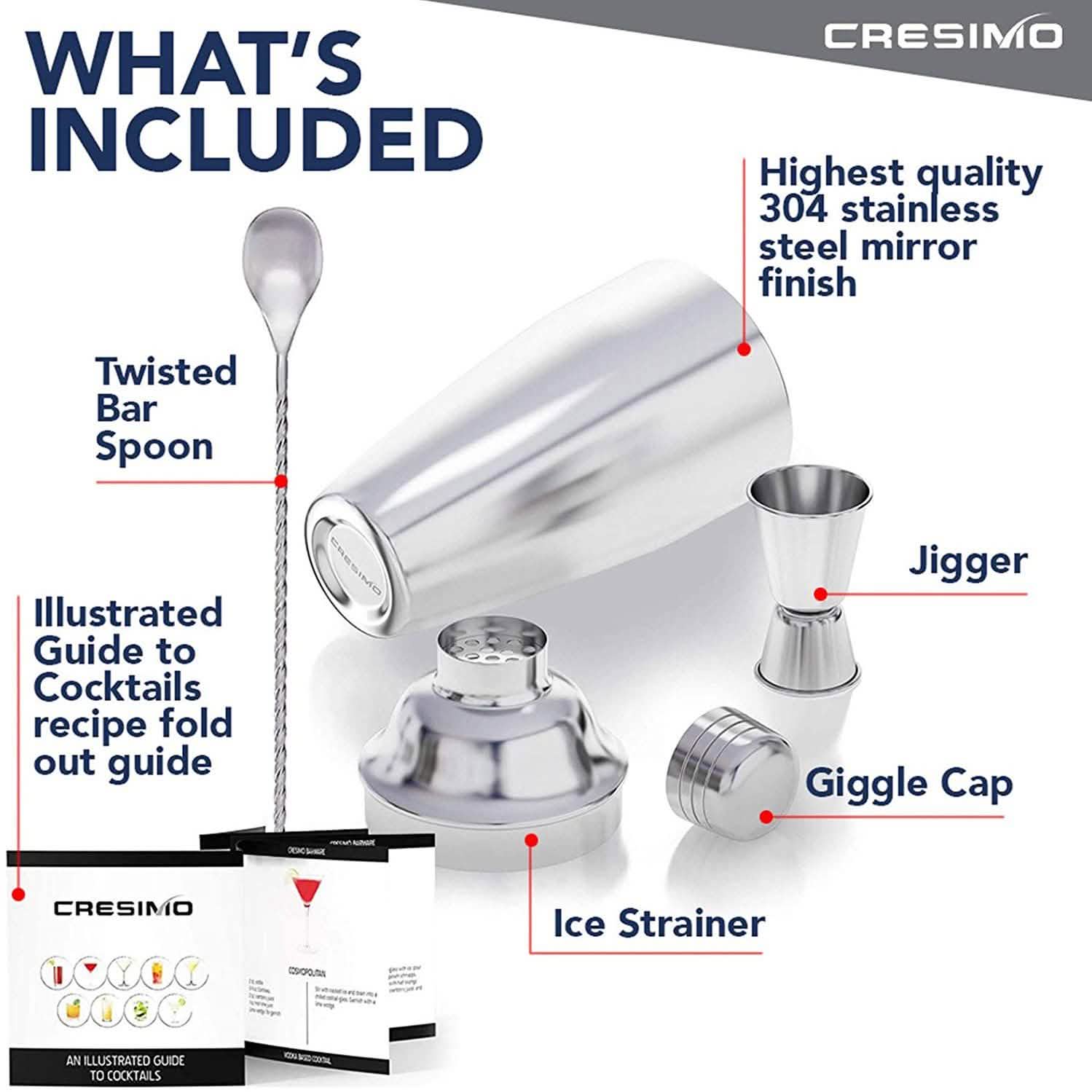 Cresimo 24 Ounce Cocktail Shaker Bar Set Kitchen & Dining - DailySale