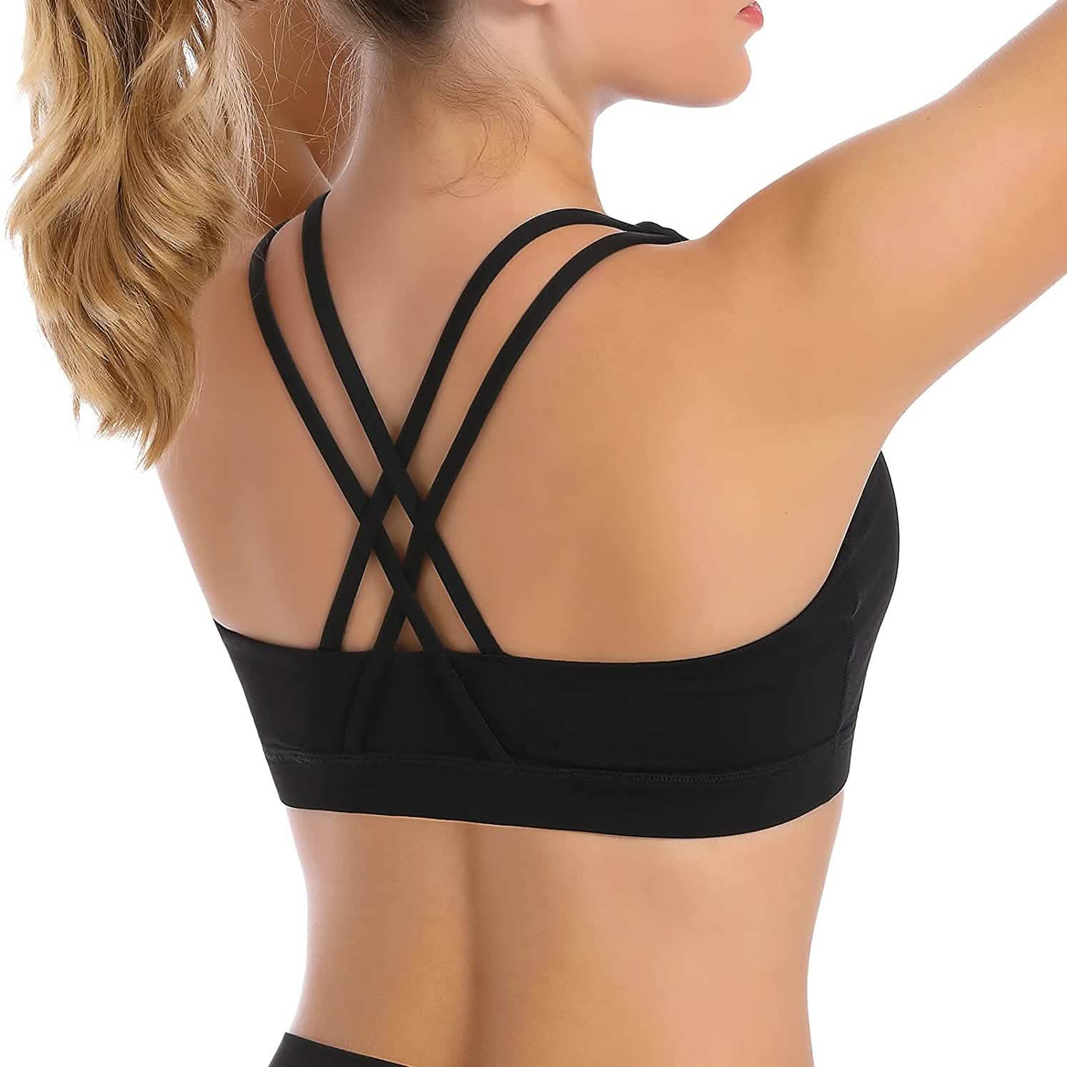 Criss-Cross Back Padded Strappy Sports Bras Medium Support Yoga Bra with Removable Cups Women's Swimwear & Lingerie - DailySale