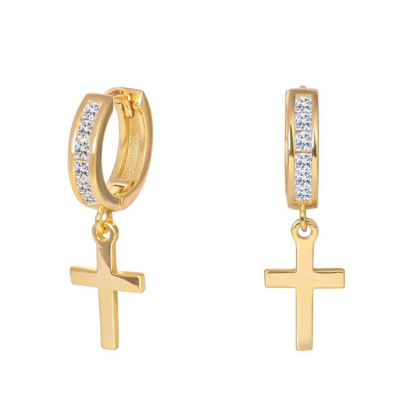 Cross Drop Huggies in Sterling Silver Jewelry Gold - DailySale