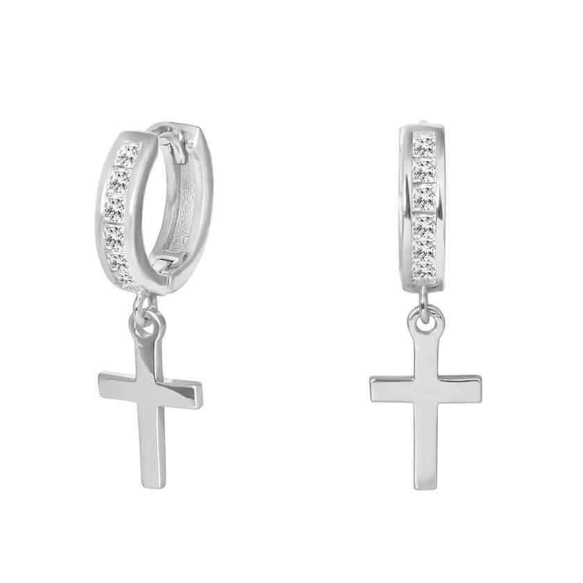 Cross Drop Huggies in Sterling Silver Jewelry Silver - DailySale