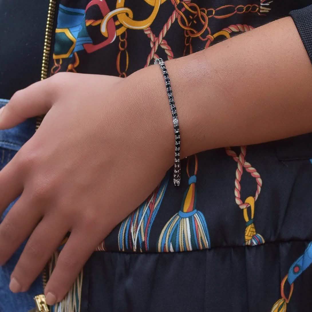 Crystal Accent Colored Stone Tennis Bracelet Bracelets Black - DailySale