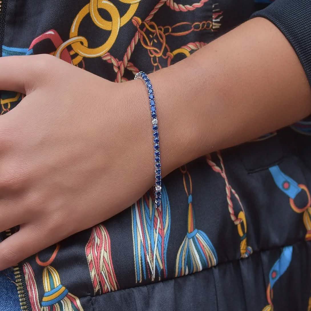 Crystal Accent Colored Stone Tennis Bracelet Bracelets Blue - DailySale