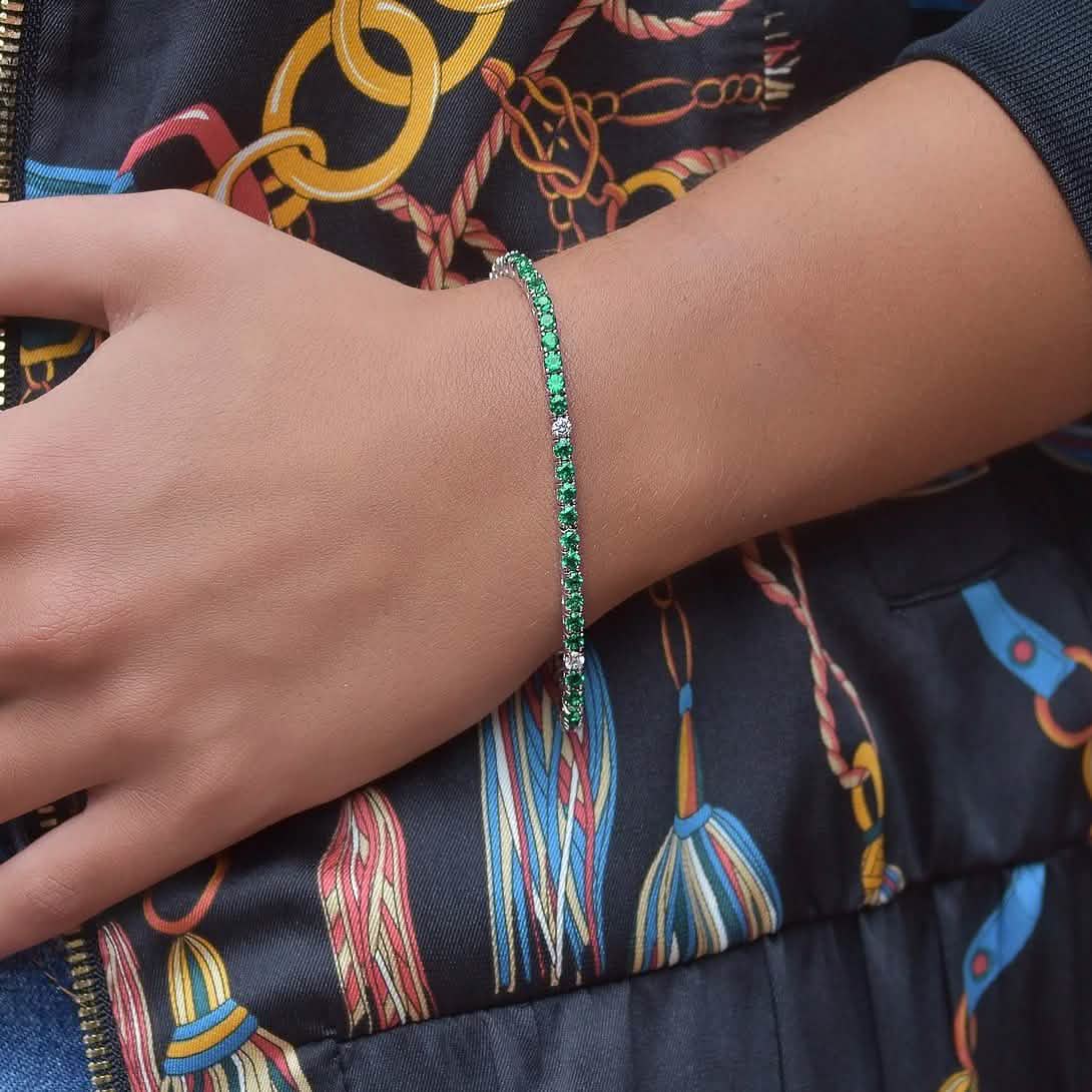 Crystal Accent Colored Stone Tennis Bracelet Bracelets Green - DailySale