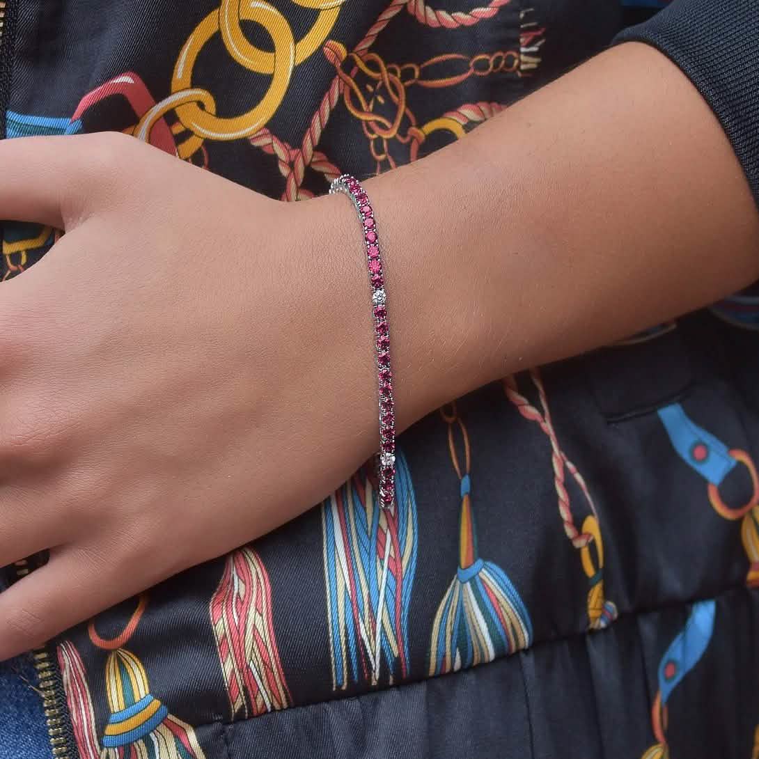 Crystal Accent Colored Stone Tennis Bracelet Bracelets Red - DailySale