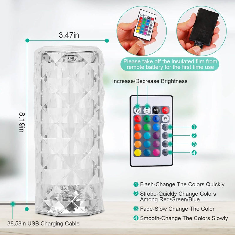 Dimensions of Crystal Diamond Rose Table Lamp