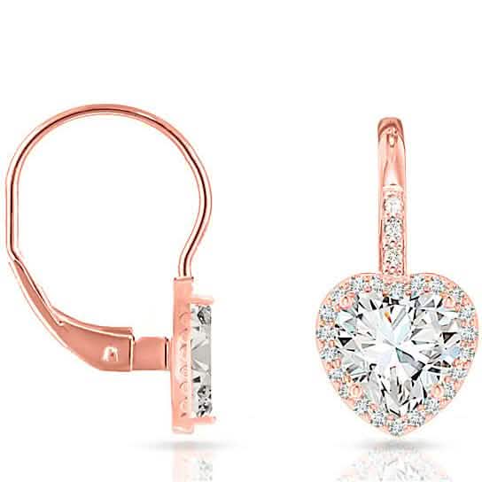 Crystal Lever-back Halo Heart Earrings Earrings Rose Gold - DailySale