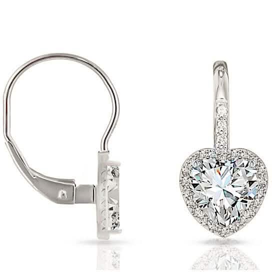 Crystal Lever-back Halo Heart Earrings Earrings White Gold - DailySale