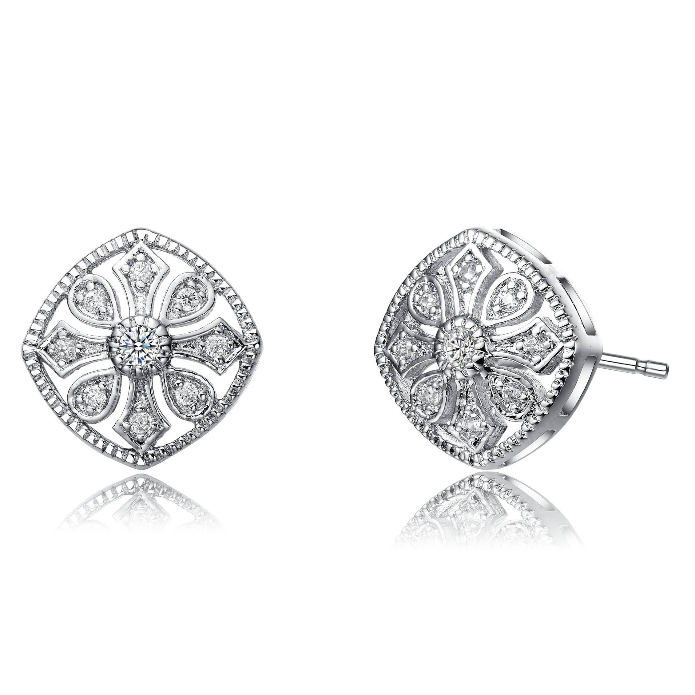 Cubic Zirconia Filigree Stud Earrings Earrings - DailySale