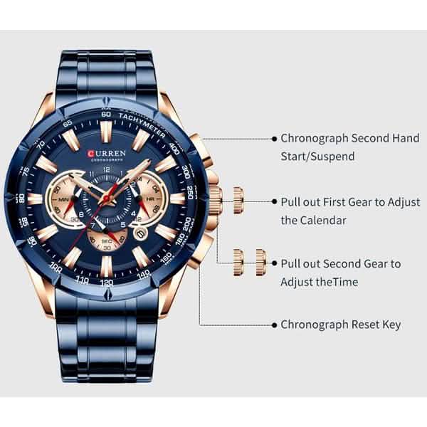 CURREN Men's Multifunctional Chronograph Calendar Quartz Waterproof Full Steel Watch Men's Shoes & Accessories - DailySale
