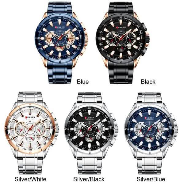 CURREN Men's Multifunctional Chronograph Calendar Quartz Waterproof Full Steel Watch Men's Shoes & Accessories - DailySale