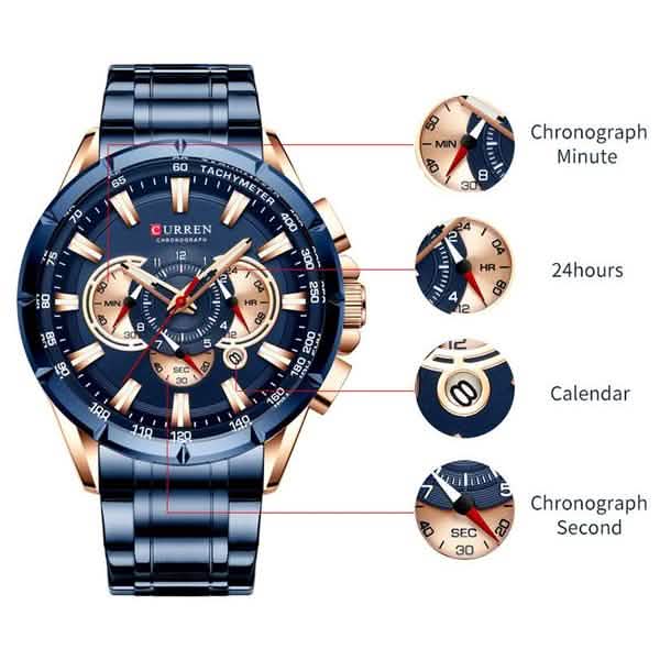 CURREN Men's Multifunctional Chronograph Calendar Quartz Waterproof Full Steel Watch Men's Shoes & Accessories - DailySale