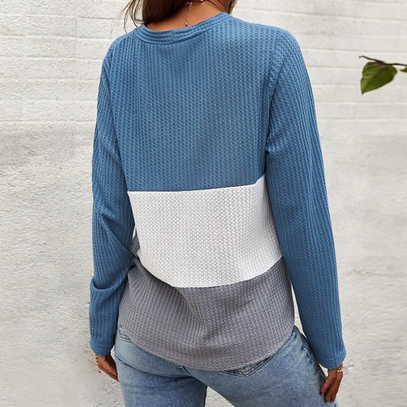 Cut And Sew Panel Knot Hem Waffle Knit Tee Women's Tops - DailySale