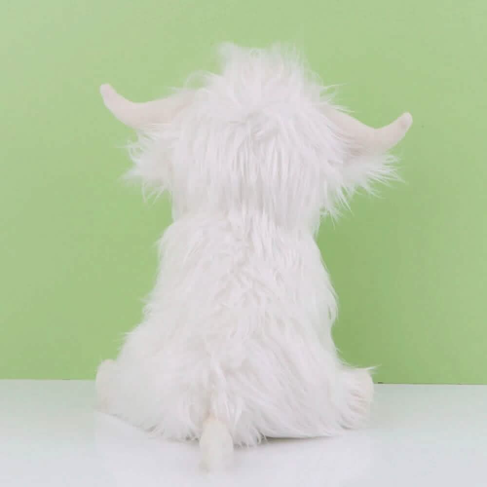 Back view of Cute Highland Cow Plush Toy shown in white, available at Dailysale