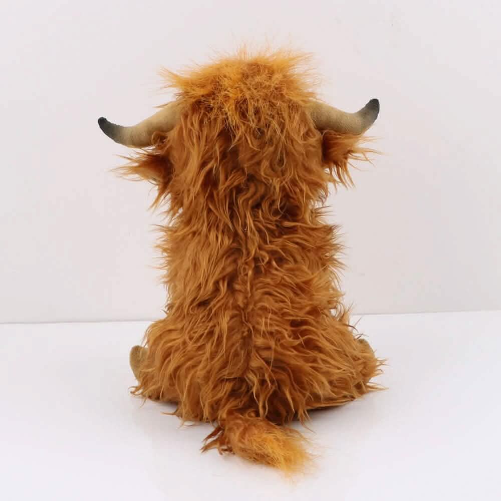 Back view of Cute Highland Cow Plush Toy shown in brown, available at Dailysale