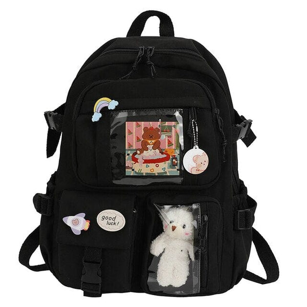 Cute Waterproof Multi-Pocket Women Backpacks with Bear Doll Bags & Travel Black - DailySale