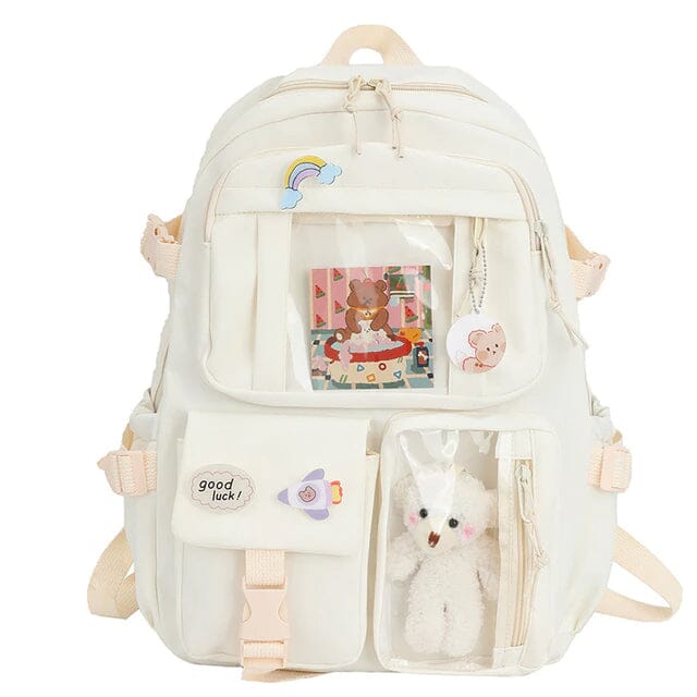 Cute Waterproof Multi-Pocket Women Backpacks with Bear Doll Bags & Travel White - DailySale