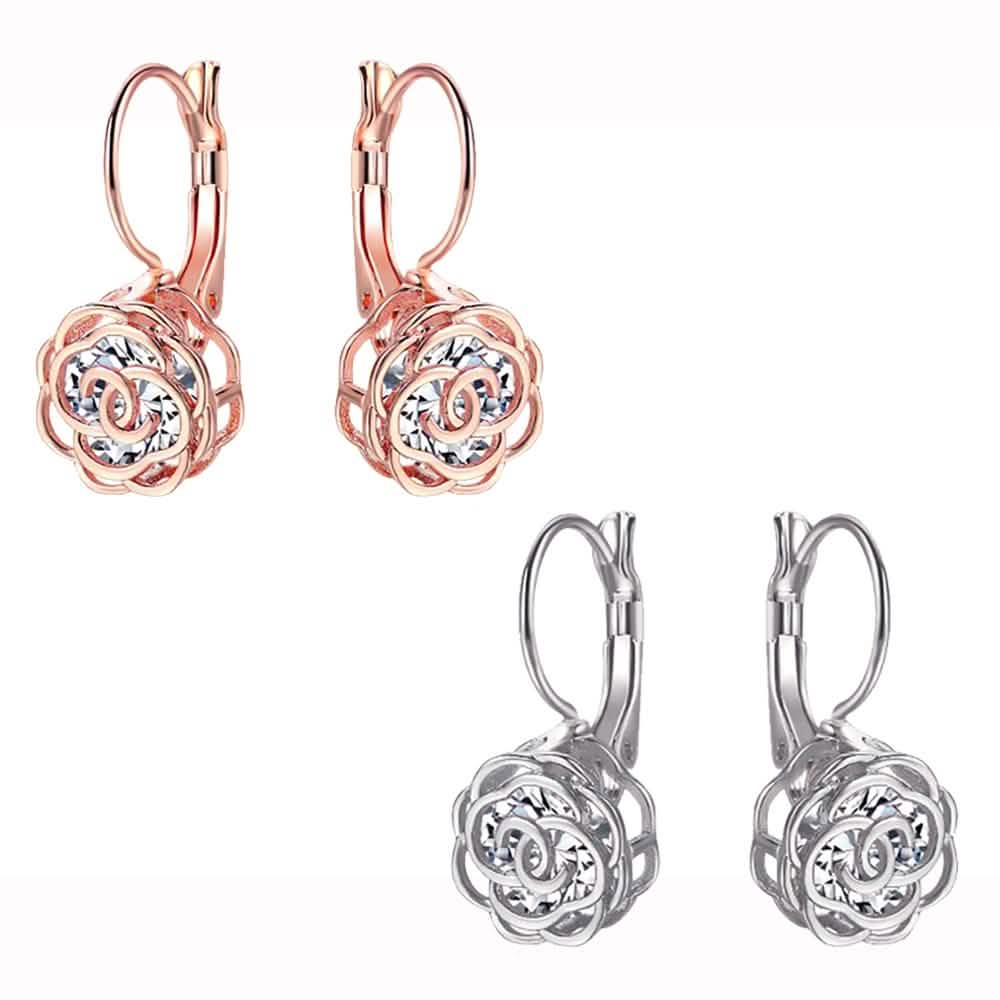 Cystal Leverback Floral Earrings In Gold Jewelry - DailySale