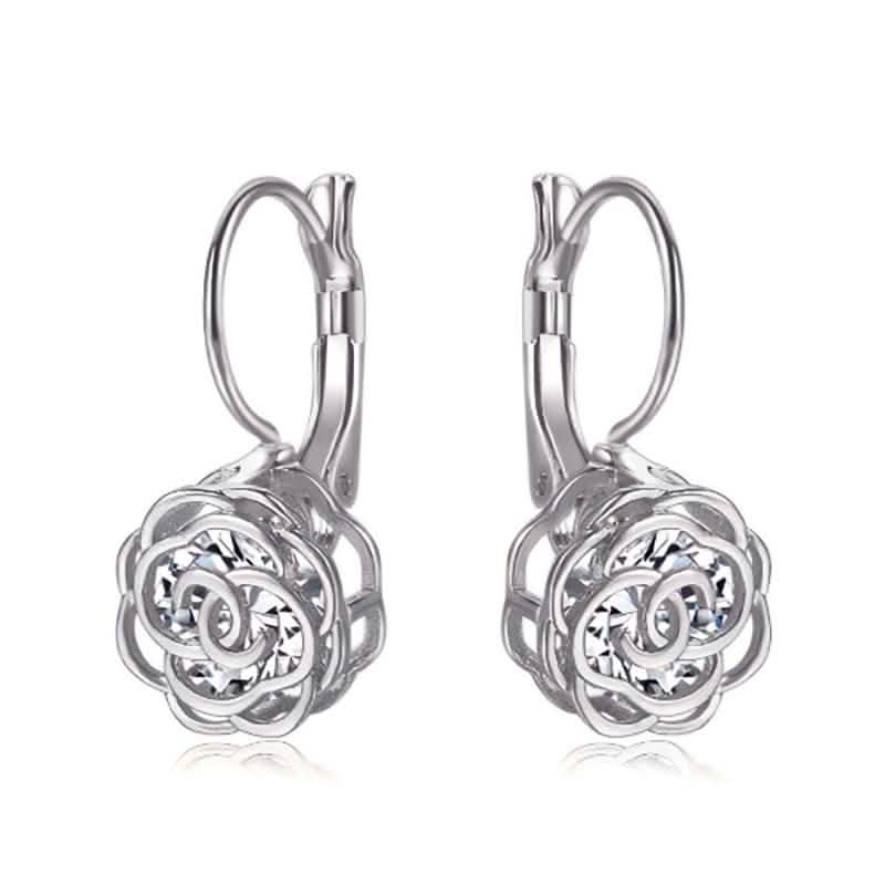 Cystal Leverback Floral Earrings In Gold Jewelry White Gold - DailySale