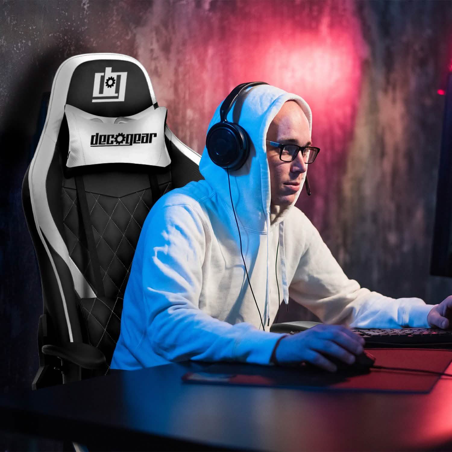 Deco Gear Ergonomic Foam Gaming Chair with Adjustable Head and Lumbar Support Computer Accessories - DailySale