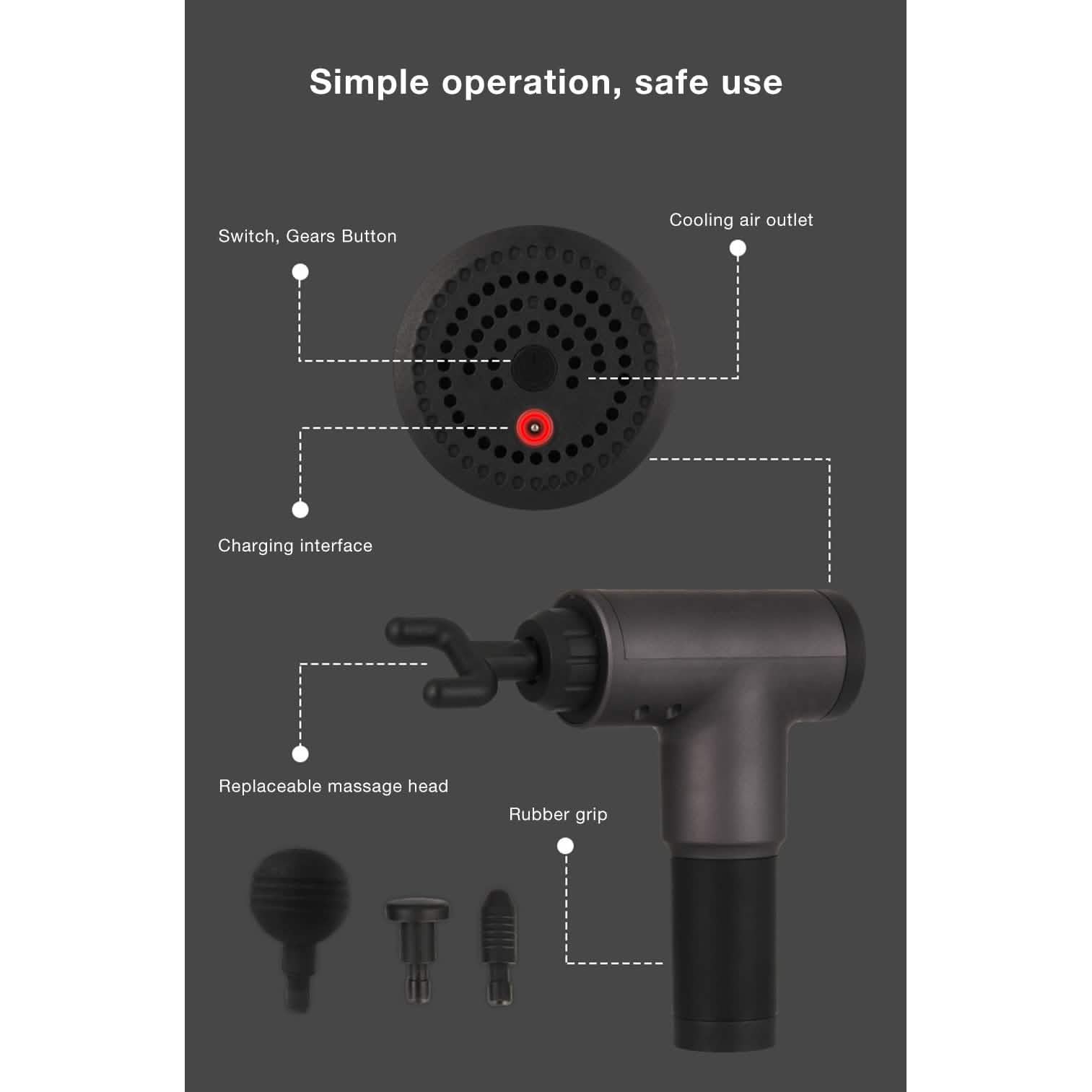 Deep Tissue Massage Gun with Interchangeable Heads Wellness - DailySale