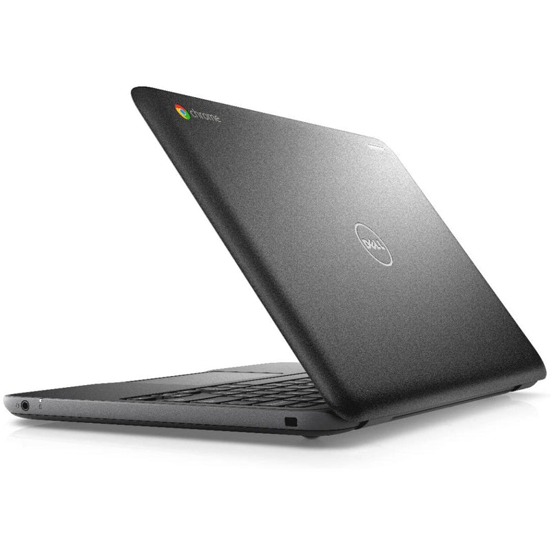 Angled right back view of Dell Chromebook 11 3180 83C80 11.6-Inch Traditional Laptop (Refurbished) with a white background