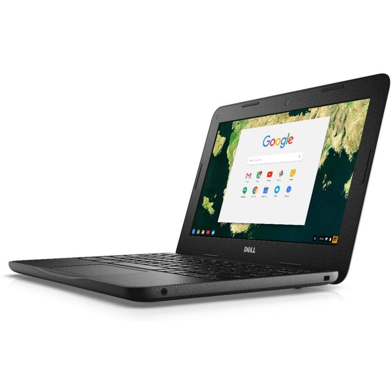 Angled front view of Dell Chromebook 11 3180 83C80 11.6-Inch Traditional Laptop (Refurbished) with a white background