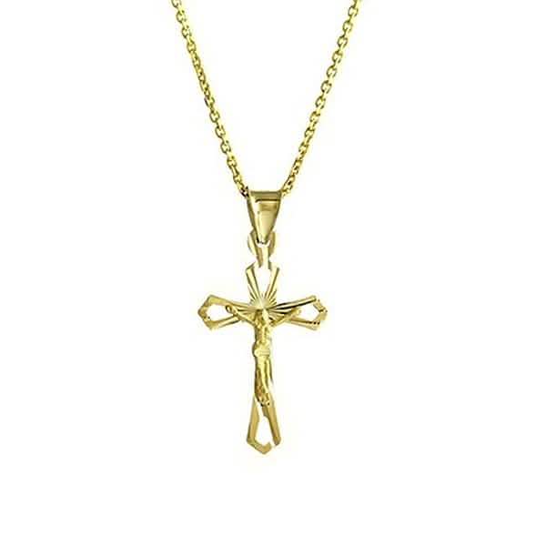 Diamond Cut Cross Necklace in Solid 10K Yellow Gold Jewelry - DailySale